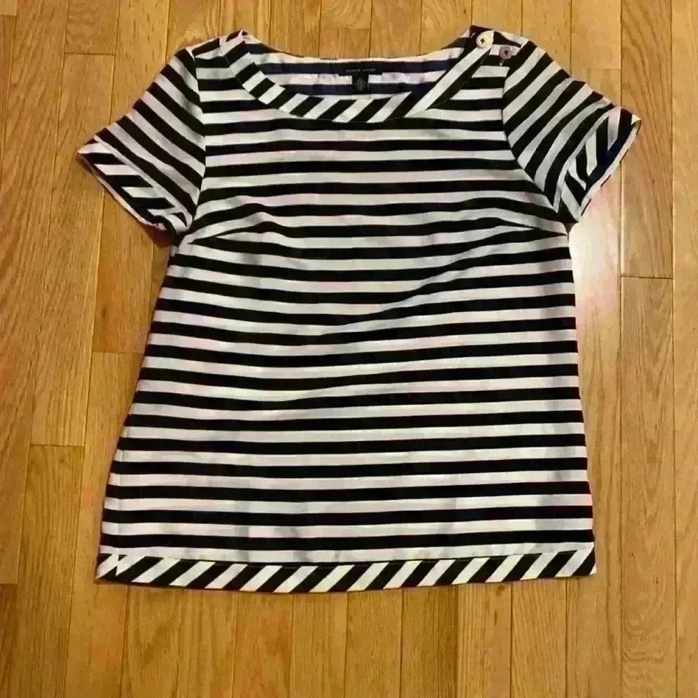 Timmy Hilfiger Navy and White Striped Short Sleeve Blouse